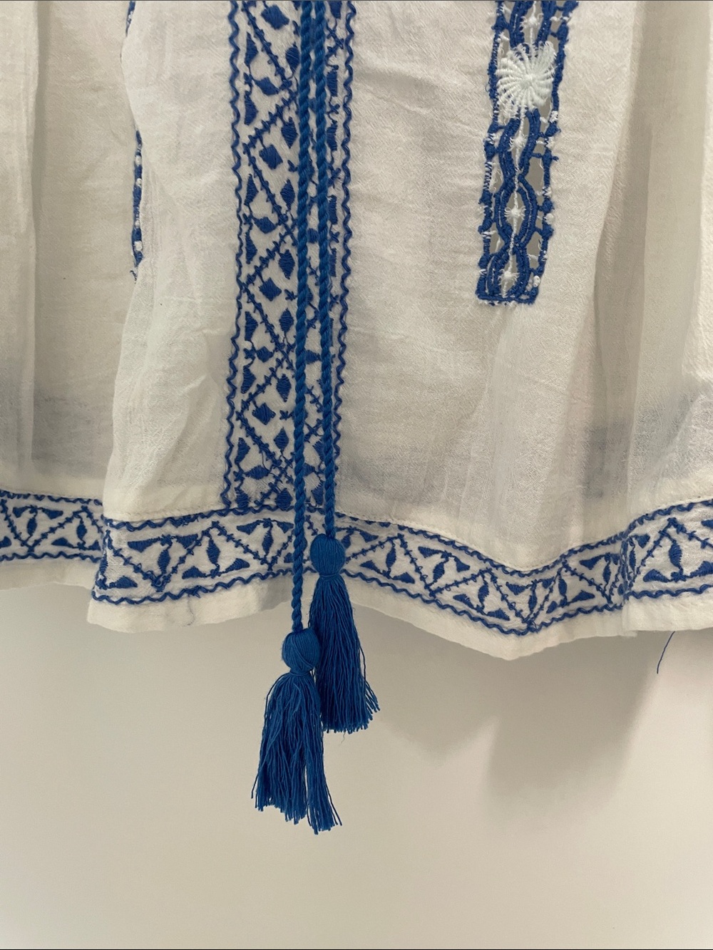 Free People White Tunic with Blue Embroidered Detail - Picture 3 of 4